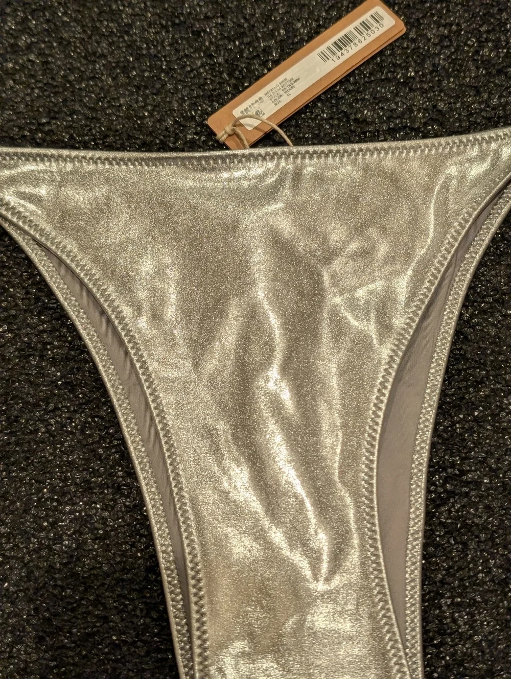 SKIMS Metallic Nikle Silver Tie-Side Bikini Bottom NWT XL